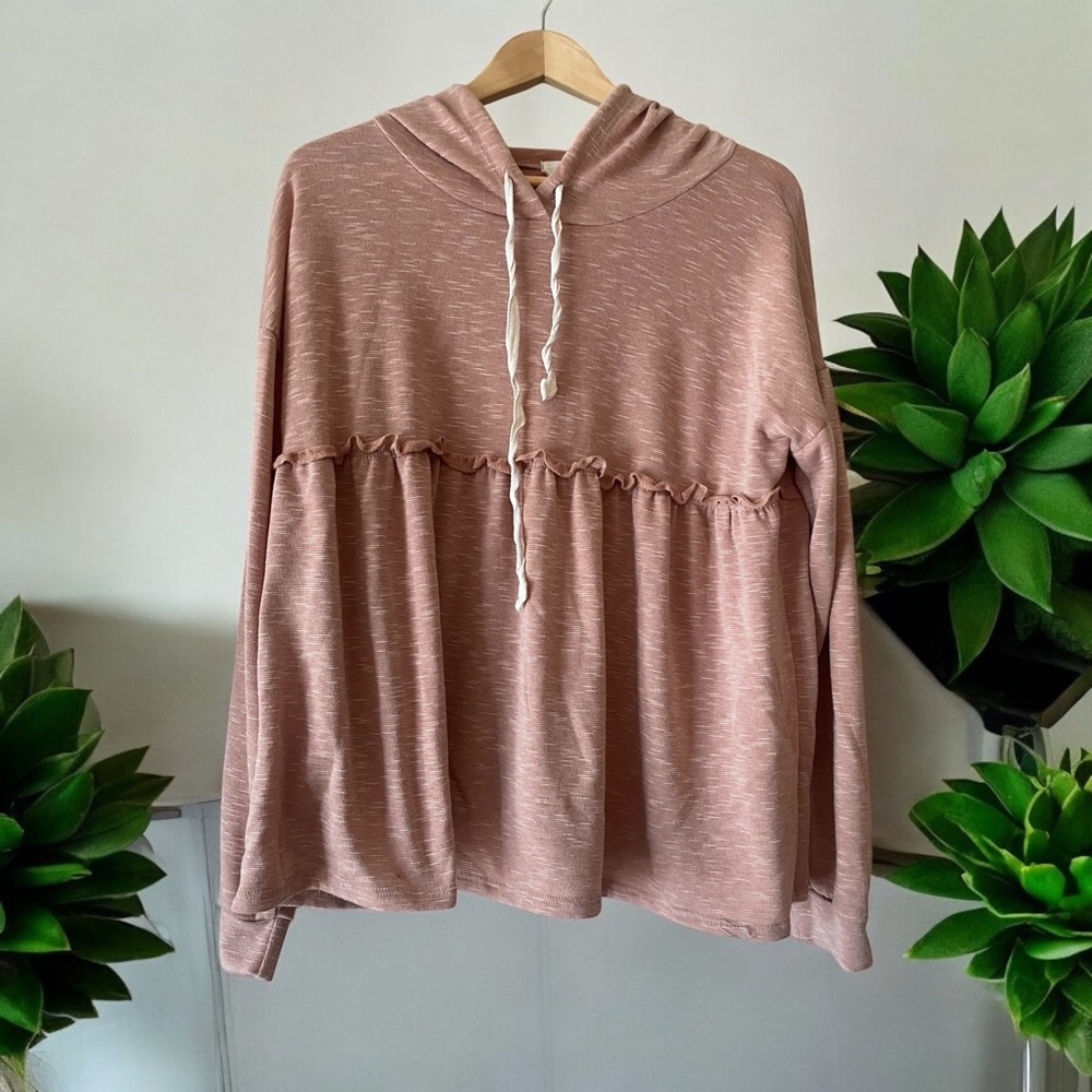 Dusty Mauve Ruffle-Trim Hoodie